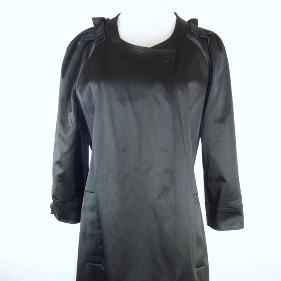 BCBG MaxAzria Black Satin evening Coat Duster M dressy party wedding midi